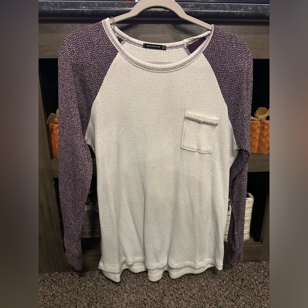 Stacatto White & Plum long sleeve pocket shirt